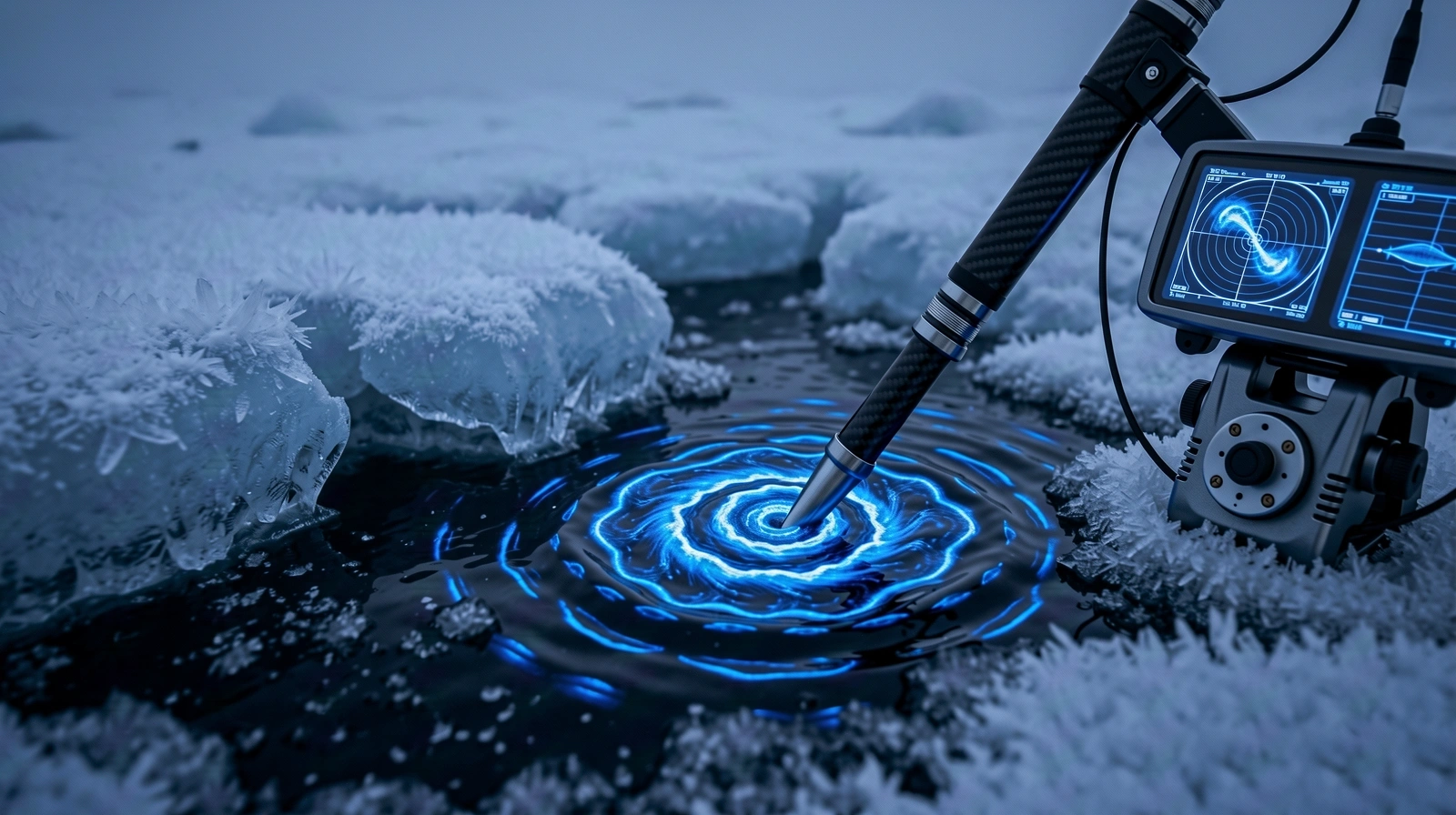 Arctic exploration sonar display on ice